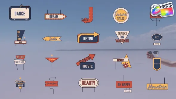 20个可爱卡通路牌方向标志图形文字标题动画FCPX插件 Direction Sign Titles 汉化版