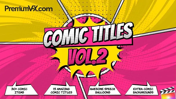 31个二维卡通动漫风格综艺花字标题背景动画FCPX插件 PremiumVFX – Comic Titles Vol.2 汉化版