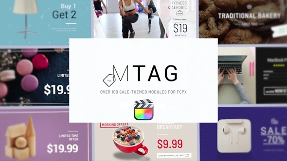102个商品价格标签文字标题排版促销图标动画FCPX插件 motionVFX – mTag 汉化版