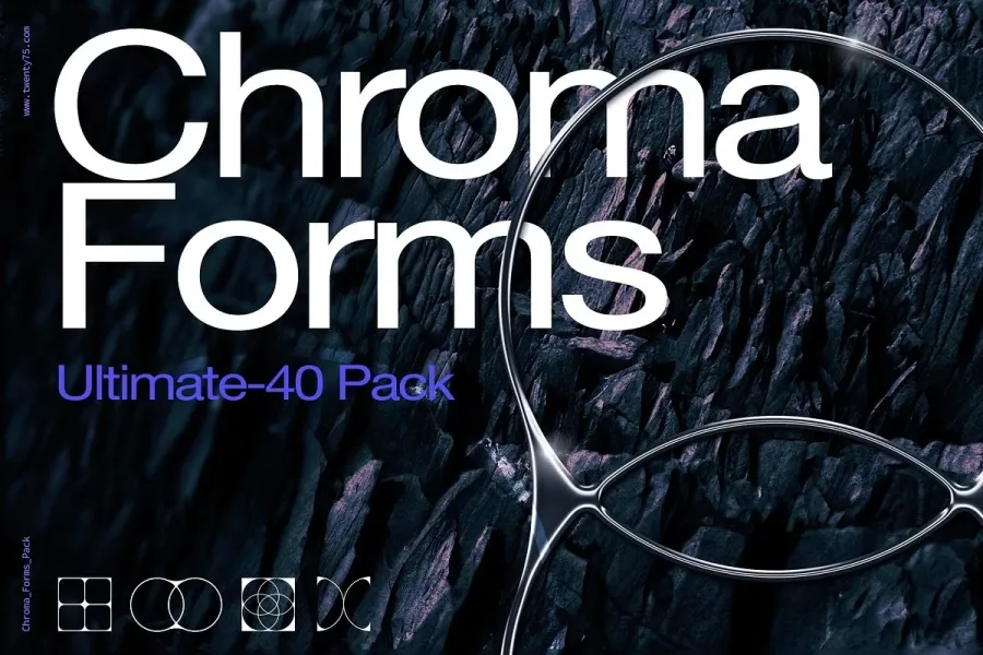 40款抽象艺术酸性镀铬金属光泽纹理3D几何图形设计素材 Chroma Forms Ultimate – 40 Pack