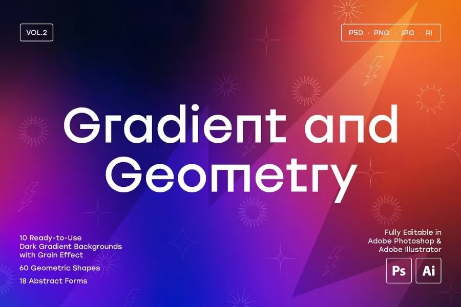 88个深色渐变纹理背景抽象几何艺术图形元素设计图片素材 Gradient and Geometry Backgrounds 2