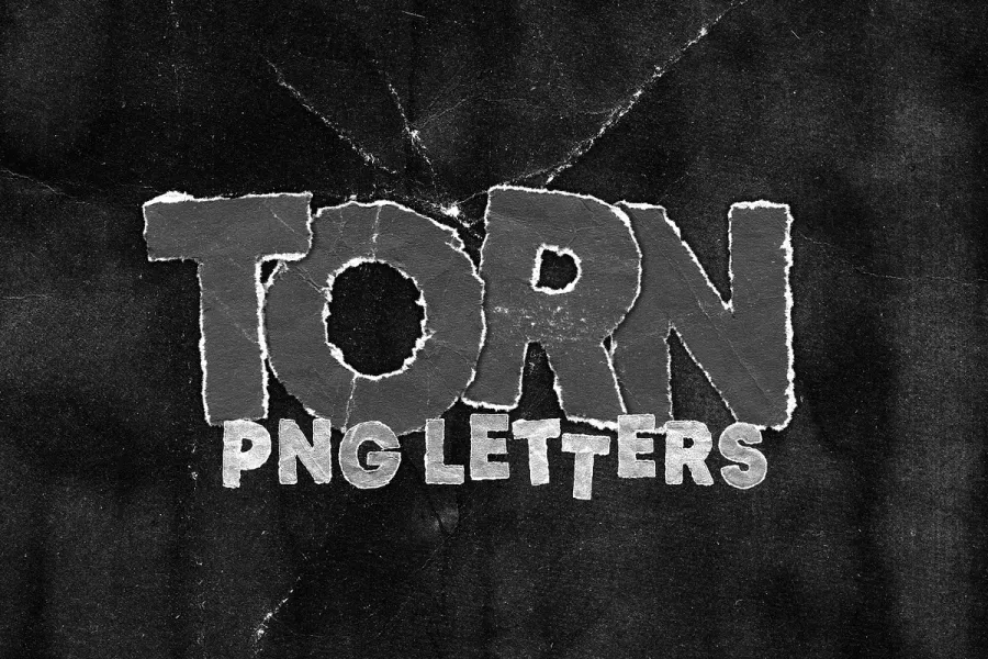 105个毛边撕裂纸板边缘英文字母数字剪贴画PNG图片素材 Torn PNG Letters Pack