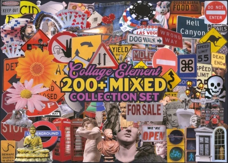 200 款混合拼贴元素合集复古杂志波普艺术设计剪贴画包 200 Mixed Collage Element Collection