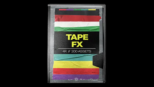 300个嘻哈复古6K扫描红黑灰黄警示胶带音乐MV唱片叠加特效PNG素材 Tropic Colour – Tape FX