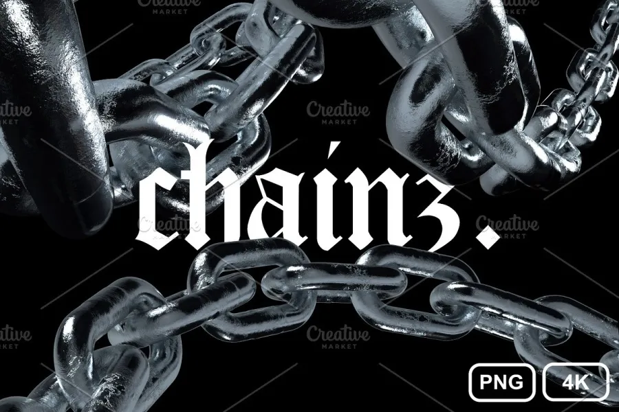50张工业链条金属光泽反射逼真纹理艺术设计PNG图片素材 Chainz PNG. pack