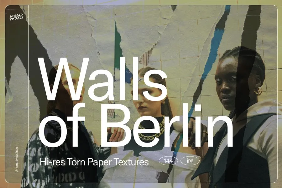 61张城市砖墙撕裂海报广告贴纸纹理创意设计图片素材 Walls of Berlin Torn Paper Textures