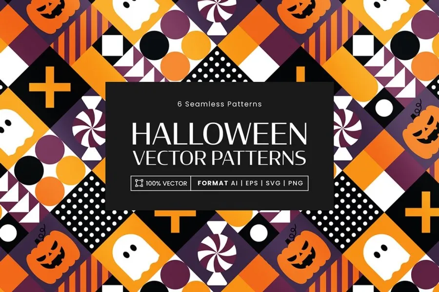 万圣节活动品牌活动艺术设计插图无缝纹理图案矢量素材 Halloween Patterns Set