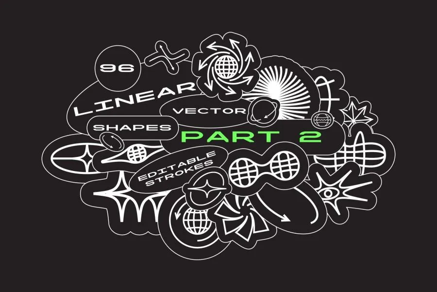 96款创意时尚酸性Logo抽象几何艺术图标图形AI矢量设计素材 96 Linear Vector Shapes. Part 2