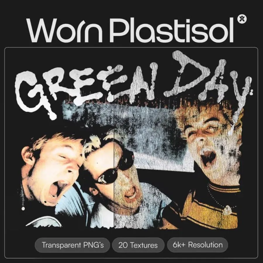 20款真实复古裂纹油墨扫描破损纹理创意设计PNG叠加素材 Doron Supply – Worn Plastisol Texture Kit