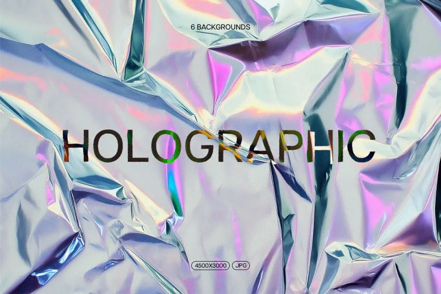 6款全息镭射彩虹渐变铝箔纸褶皱纹理设计背景素材 Iridescent Holographic Foil Textures
